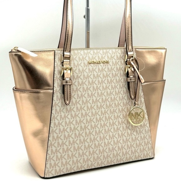 Michael Kors Large Charlotte TZ Tote Bag Rose Gold - Picture 1 of 10